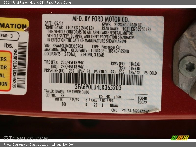 Ruby Red / Dune 2014 Ford Fusion Hybrid SE
