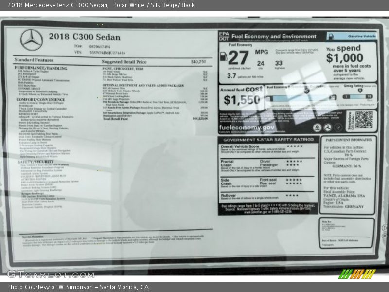 Polar White / Silk Beige/Black 2018 Mercedes-Benz C 300 Sedan