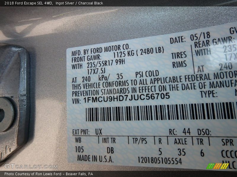 Ingot Silver / Charcoal Black 2018 Ford Escape SEL 4WD