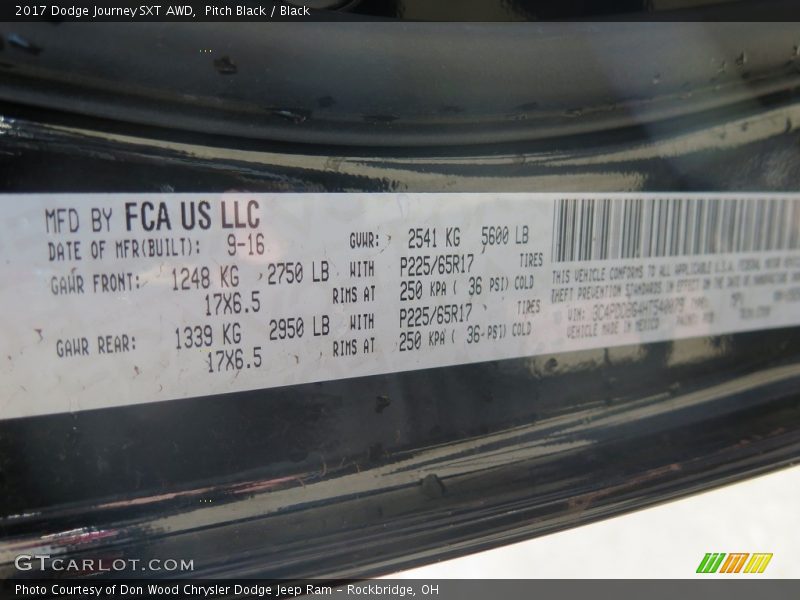 Pitch Black / Black 2017 Dodge Journey SXT AWD