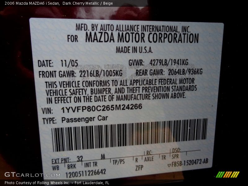 Dark Cherry Metallic / Beige 2006 Mazda MAZDA6 i Sedan