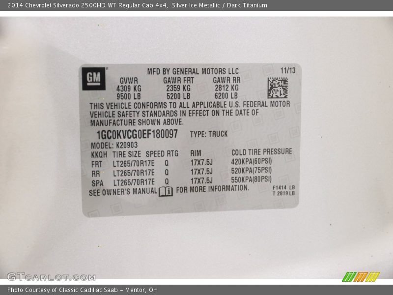 Silver Ice Metallic / Dark Titanium 2014 Chevrolet Silverado 2500HD WT Regular Cab 4x4