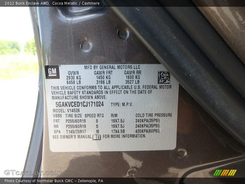 Cocoa Metallic / Cashmere 2012 Buick Enclave AWD
