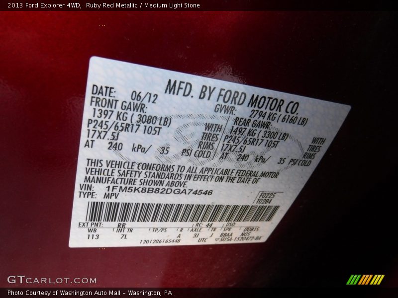 Ruby Red Metallic / Medium Light Stone 2013 Ford Explorer 4WD