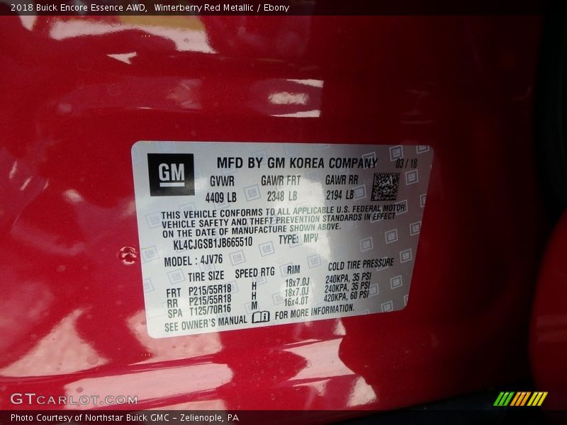 Winterberry Red Metallic / Ebony 2018 Buick Encore Essence AWD