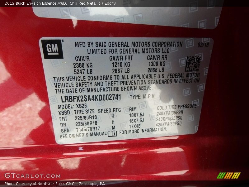 Chili Red Metallic / Ebony 2019 Buick Envision Essence AWD