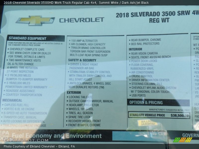Summit White / Dark Ash/Jet Black 2018 Chevrolet Silverado 3500HD Work Truck Regular Cab 4x4