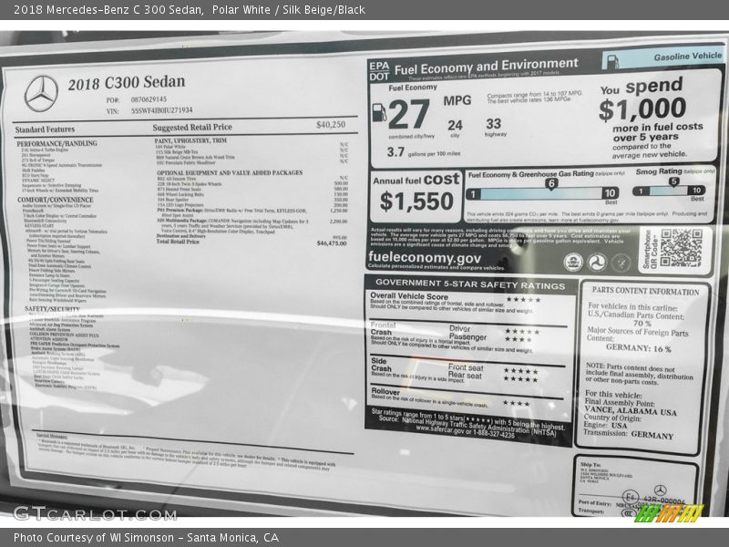 Polar White / Silk Beige/Black 2018 Mercedes-Benz C 300 Sedan