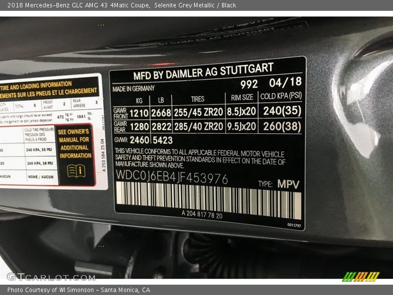 2018 GLC AMG 43 4Matic Coupe Selenite Grey Metallic Color Code 992