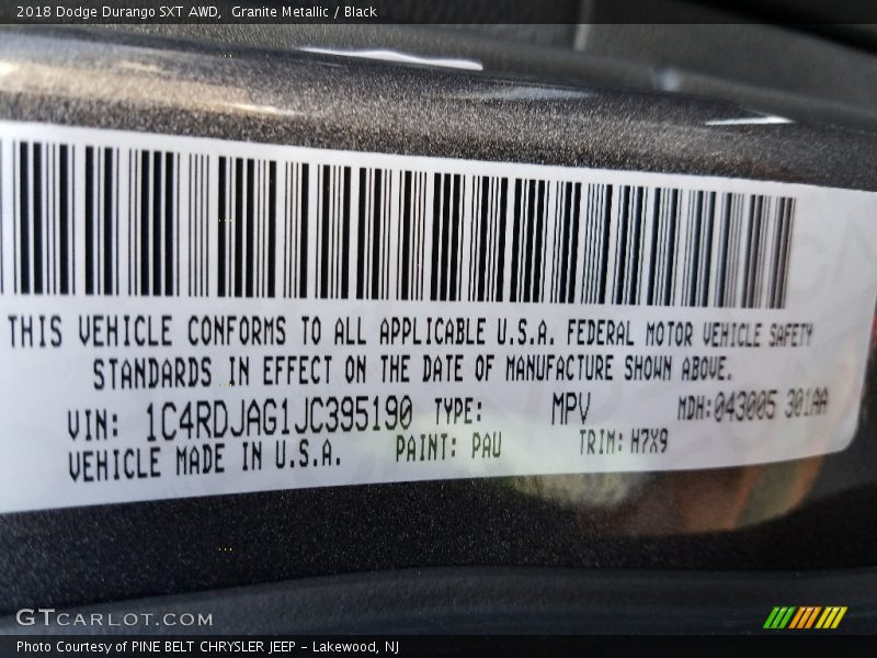 Granite Metallic / Black 2018 Dodge Durango SXT AWD
