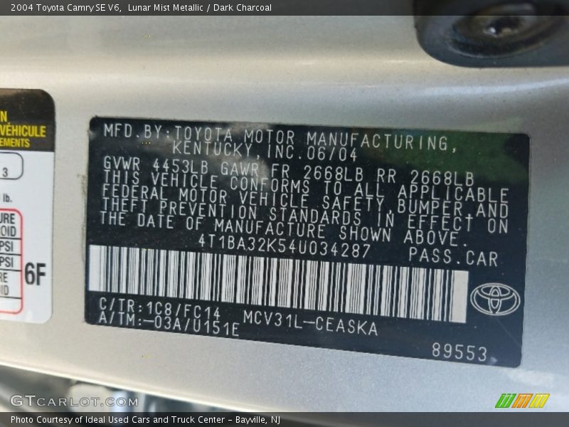 Lunar Mist Metallic / Dark Charcoal 2004 Toyota Camry SE V6