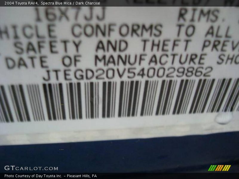 Spectra Blue Mica / Dark Charcoal 2004 Toyota RAV4