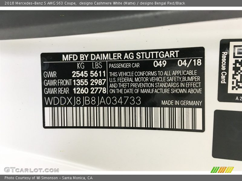 2018 S AMG S63 Coupe designo Cashmere White (Matte) Color Code 049