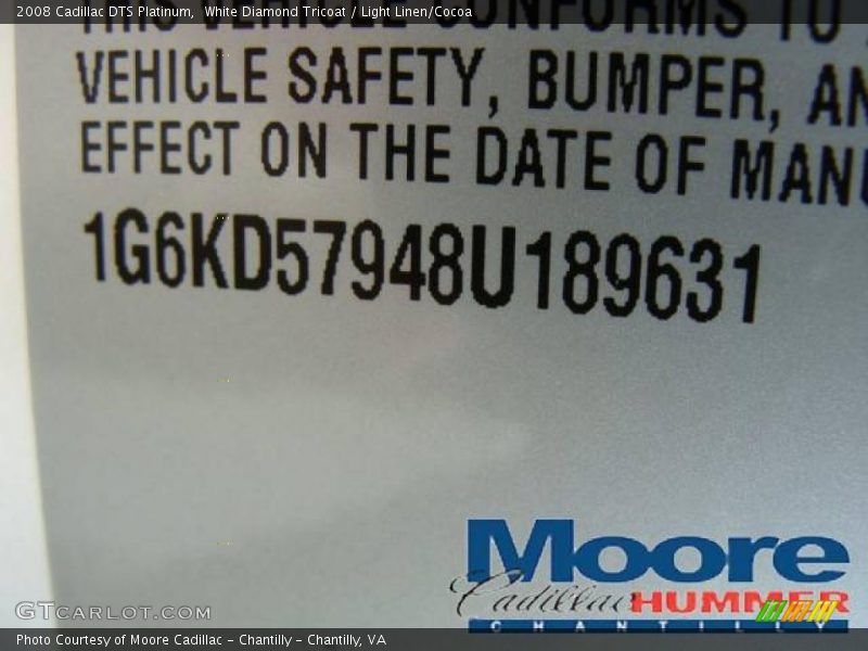 White Diamond Tricoat / Light Linen/Cocoa 2008 Cadillac DTS Platinum