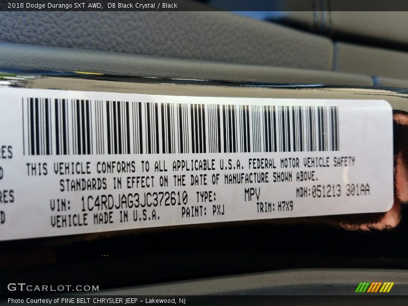 DB Black Crystal / Black 2018 Dodge Durango SXT AWD