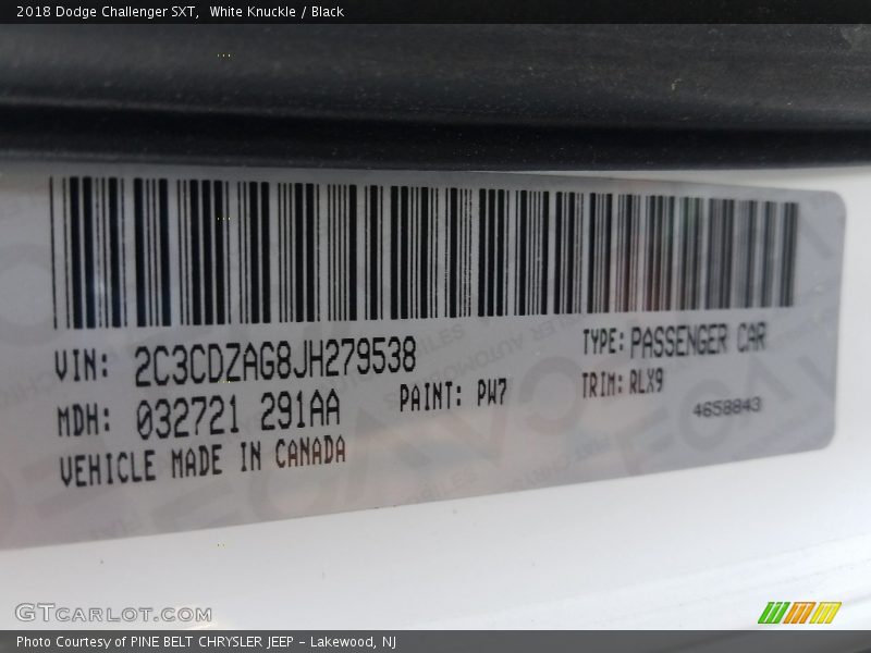 White Knuckle / Black 2018 Dodge Challenger SXT