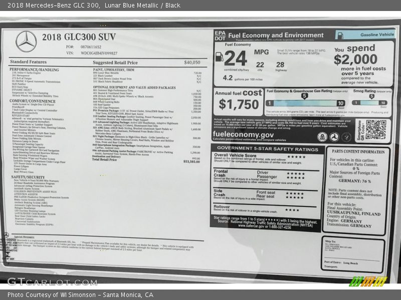 Lunar Blue Metallic / Black 2018 Mercedes-Benz GLC 300