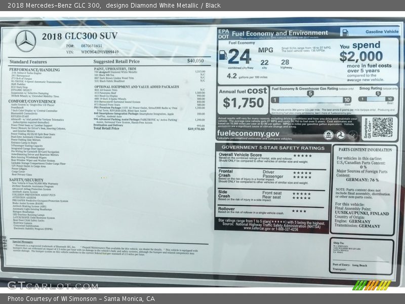 designo Diamond White Metallic / Black 2018 Mercedes-Benz GLC 300