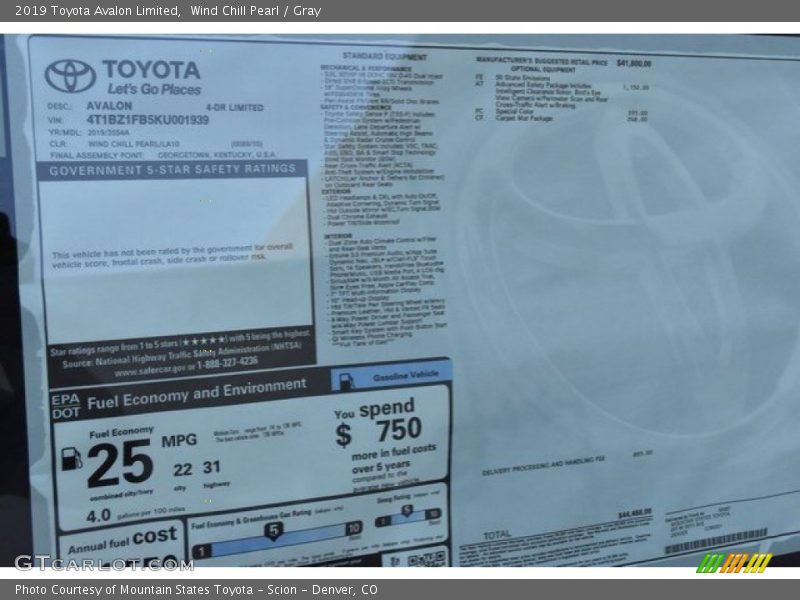 Wind Chill Pearl / Gray 2019 Toyota Avalon Limited