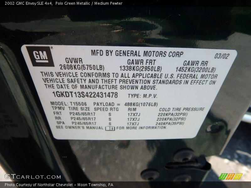 Polo Green Metallic / Medium Pewter 2002 GMC Envoy SLE 4x4