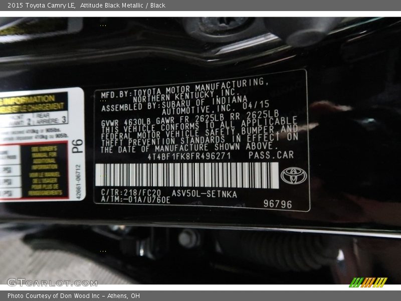 Attitude Black Metallic / Black 2015 Toyota Camry LE