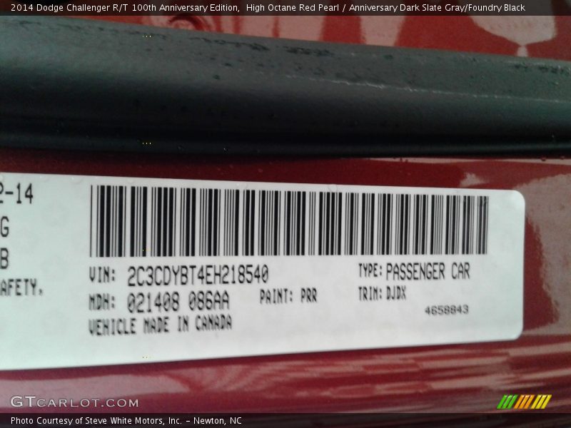 High Octane Red Pearl / Anniversary Dark Slate Gray/Foundry Black 2014 Dodge Challenger R/T 100th Anniversary Edition