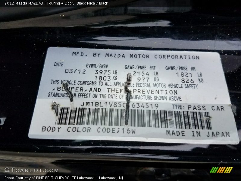 Black Mica / Black 2012 Mazda MAZDA3 i Touring 4 Door