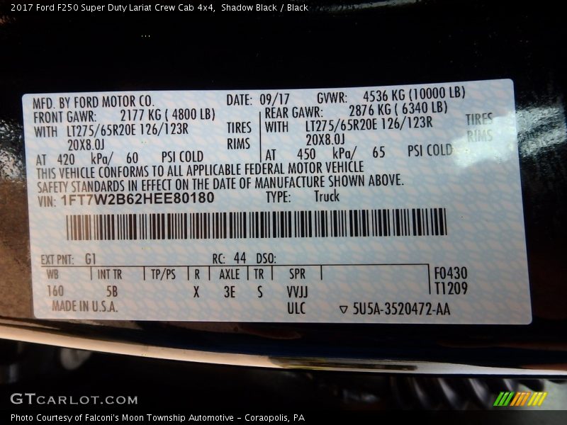 Shadow Black / Black 2017 Ford F250 Super Duty Lariat Crew Cab 4x4