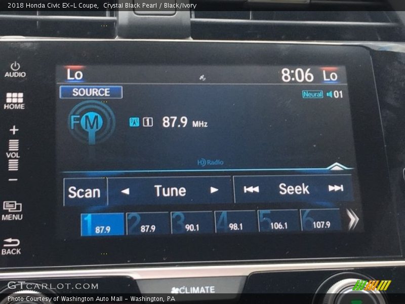 Crystal Black Pearl / Black/Ivory 2018 Honda Civic EX-L Coupe