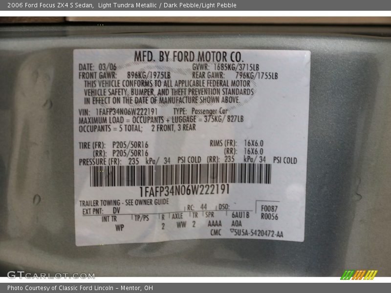 Light Tundra Metallic / Dark Pebble/Light Pebble 2006 Ford Focus ZX4 S Sedan