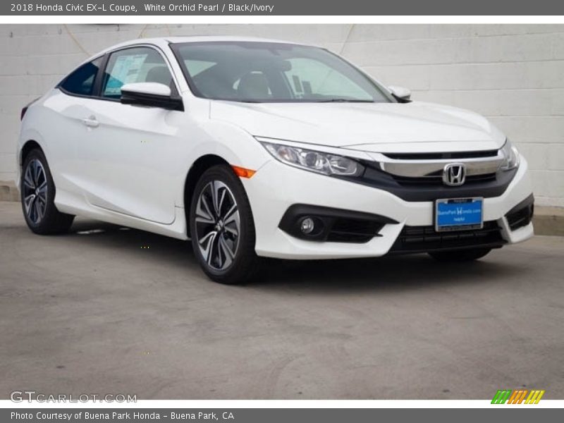 White Orchid Pearl / Black/Ivory 2018 Honda Civic EX-L Coupe