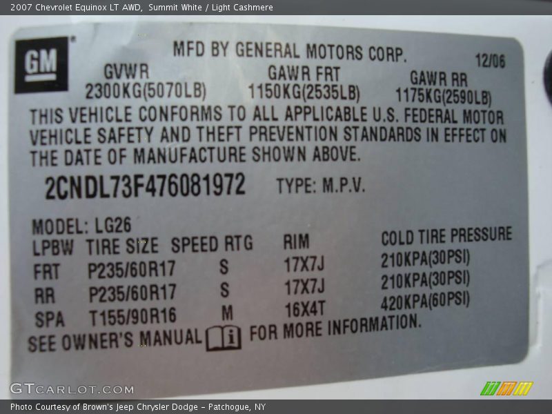Summit White / Light Cashmere 2007 Chevrolet Equinox LT AWD