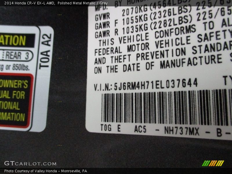Polished Metal Metallic / Gray 2014 Honda CR-V EX-L AWD