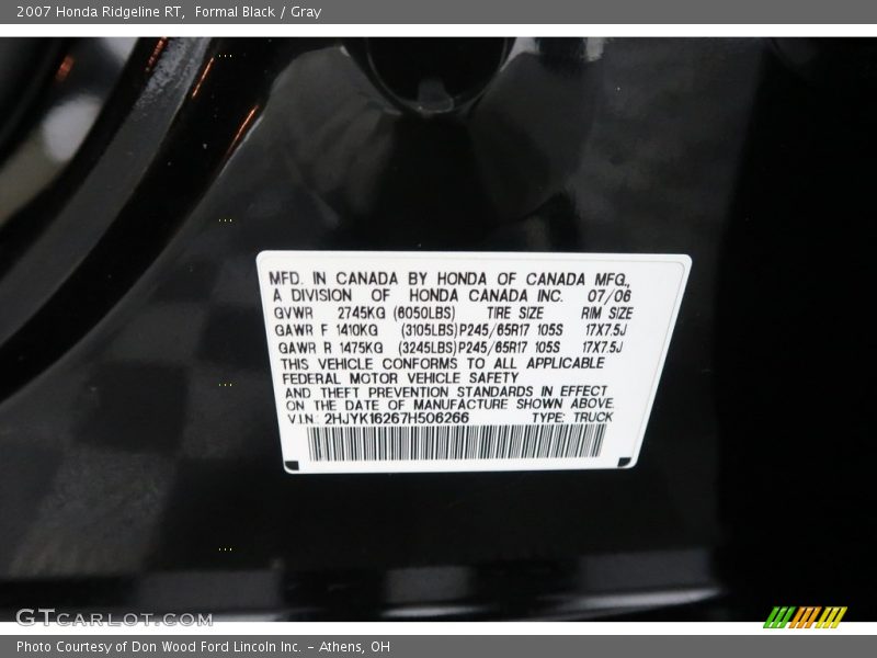 Formal Black / Gray 2007 Honda Ridgeline RT