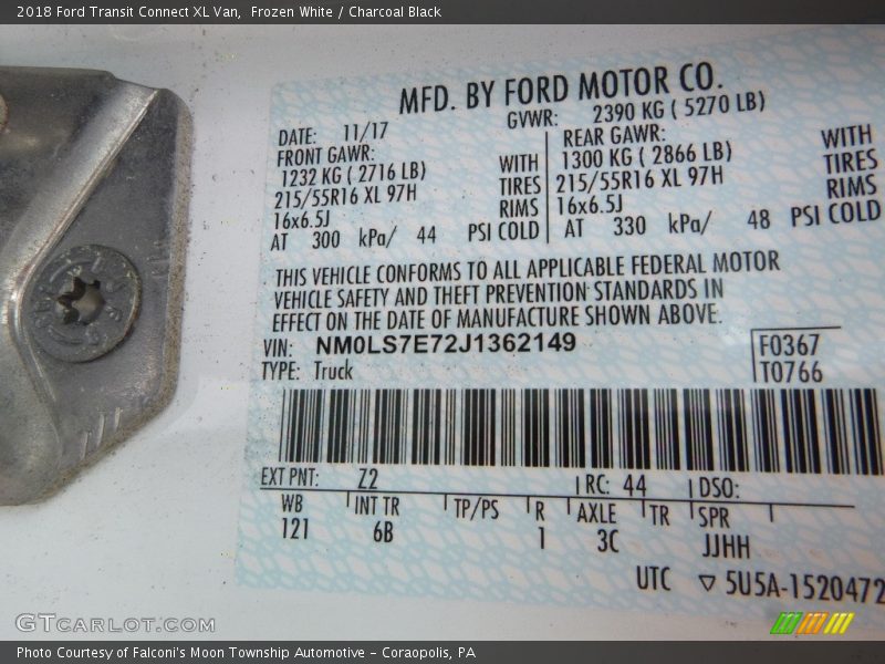 Frozen White / Charcoal Black 2018 Ford Transit Connect XL Van