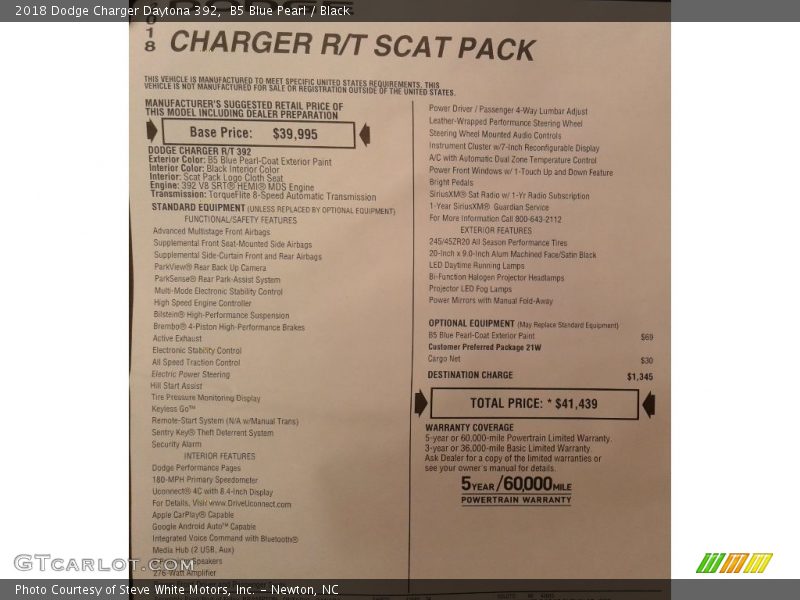 B5 Blue Pearl / Black 2018 Dodge Charger Daytona 392