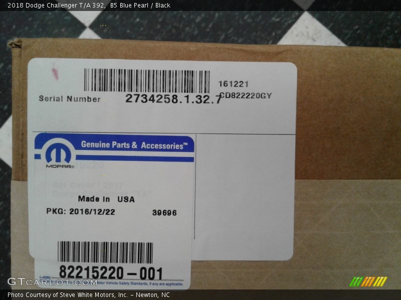 B5 Blue Pearl / Black 2018 Dodge Challenger T/A 392
