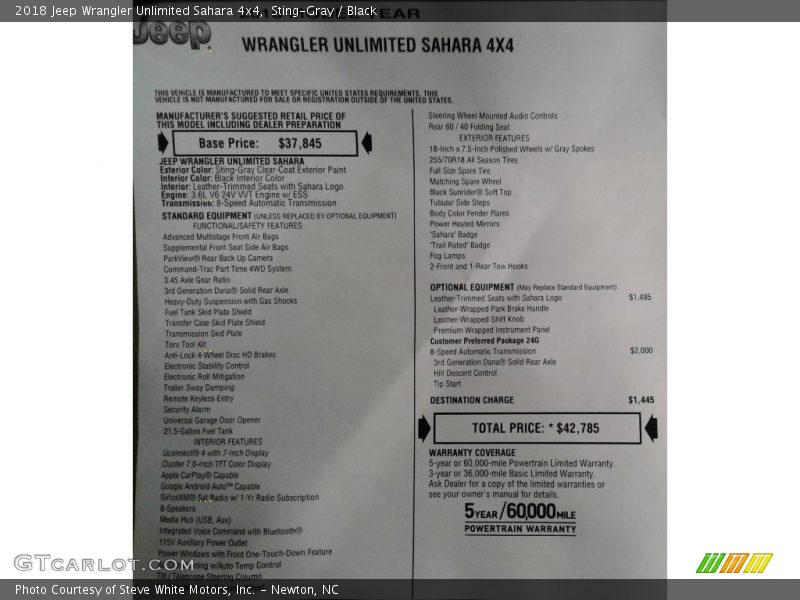  2018 Wrangler Unlimited Sahara 4x4 Window Sticker