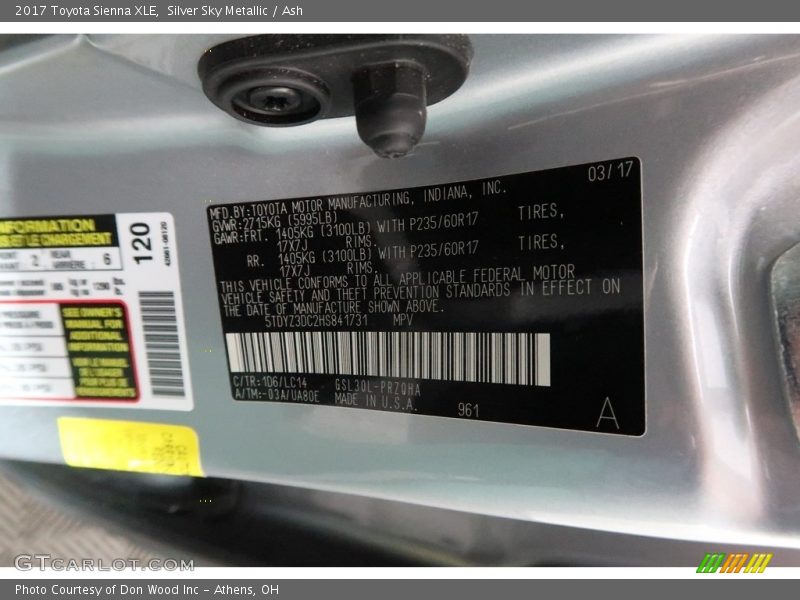 Silver Sky Metallic / Ash 2017 Toyota Sienna XLE
