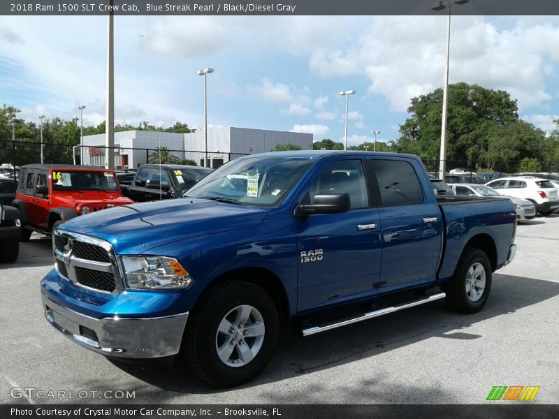 Blue Streak Pearl / Black/Diesel Gray 2018 Ram 1500 SLT Crew Cab