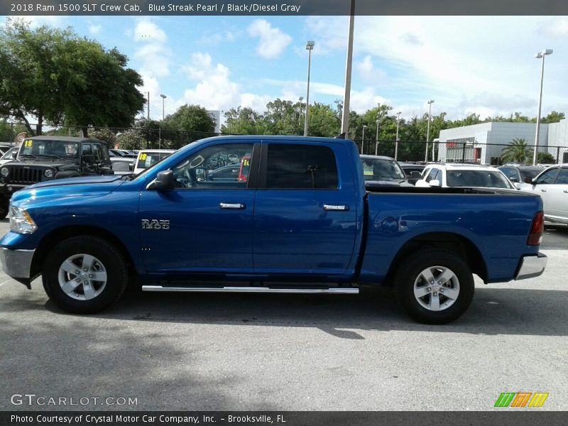Blue Streak Pearl / Black/Diesel Gray 2018 Ram 1500 SLT Crew Cab