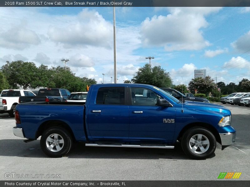 Blue Streak Pearl / Black/Diesel Gray 2018 Ram 1500 SLT Crew Cab