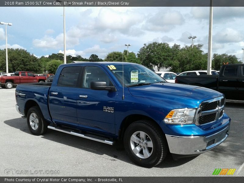 Blue Streak Pearl / Black/Diesel Gray 2018 Ram 1500 SLT Crew Cab