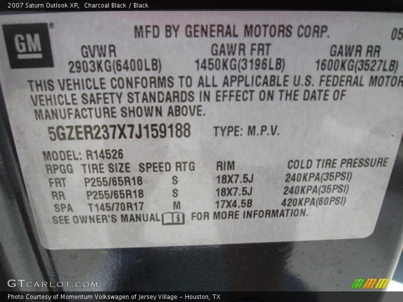 Charcoal Black / Black 2007 Saturn Outlook XR