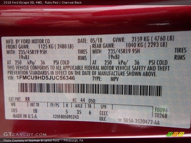 Ruby Red / Charcoal Black 2018 Ford Escape SEL 4WD