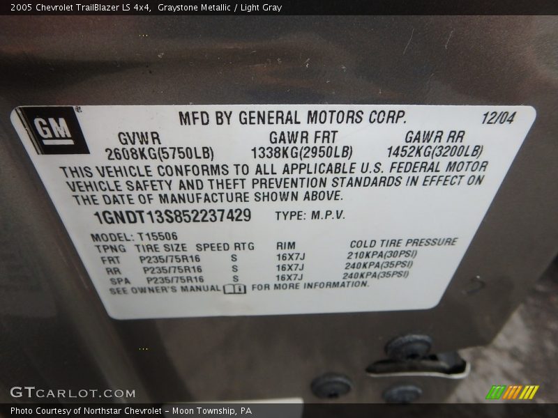 Graystone Metallic / Light Gray 2005 Chevrolet TrailBlazer LS 4x4