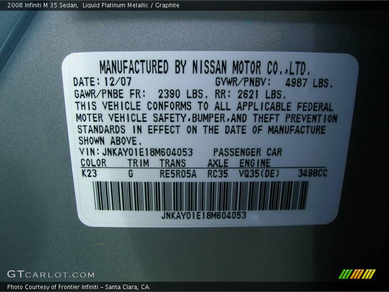 Liquid Platinum Metallic / Graphite 2008 Infiniti M 35 Sedan