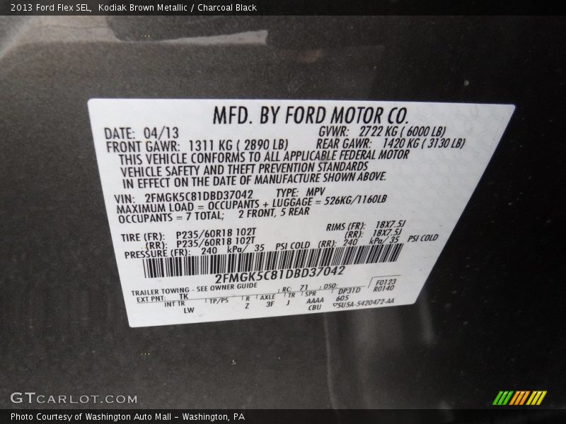 Kodiak Brown Metallic / Charcoal Black 2013 Ford Flex SEL