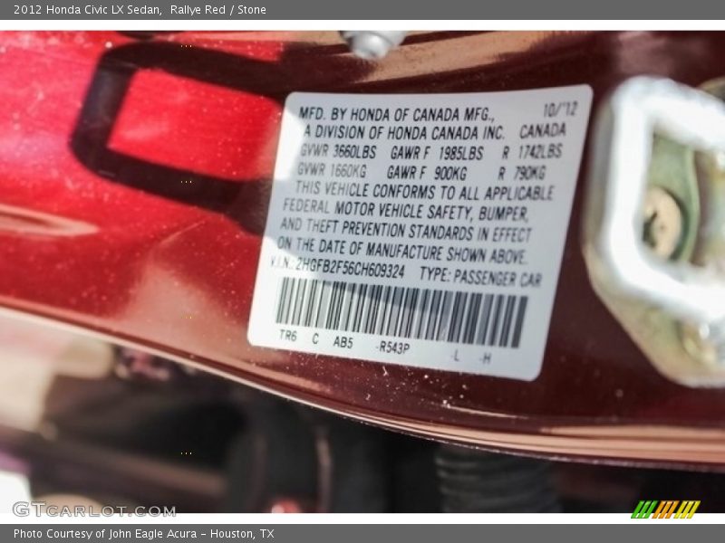 Rallye Red / Stone 2012 Honda Civic LX Sedan