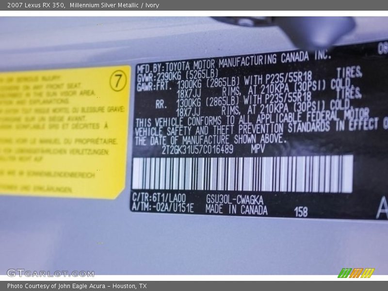 Millennium Silver Metallic / Ivory 2007 Lexus RX 350